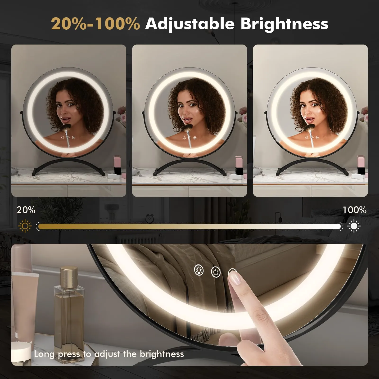 Tangkula 16" Vanity Mirror with Lights, 3 Color Dimmable LED Lighted Makeup Mirror with Touch Screen