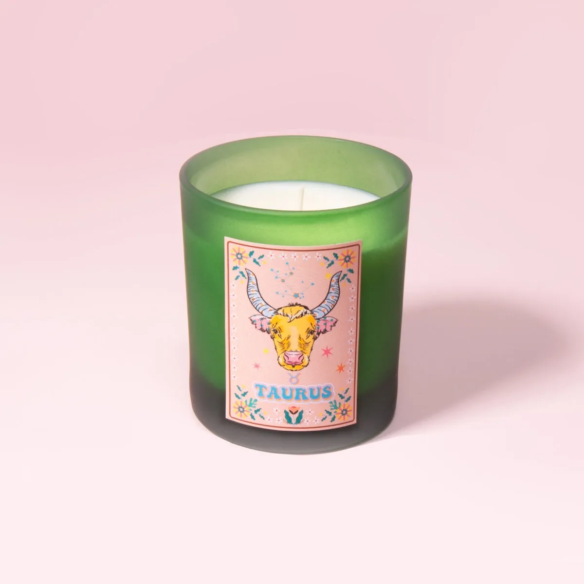 Taurus Zodiac Illustration Frosted Green Scented Candle