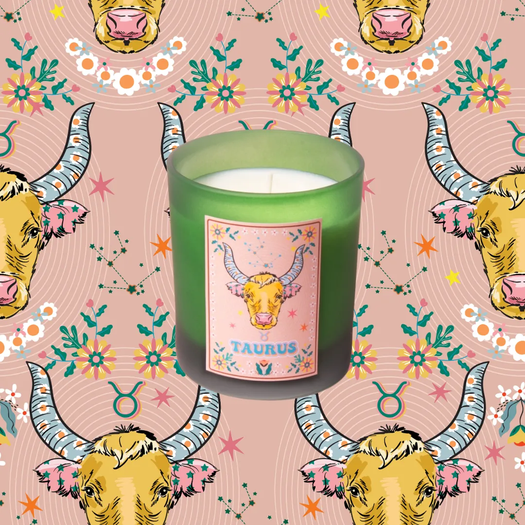 Taurus Zodiac Illustration Frosted Green Scented Candle