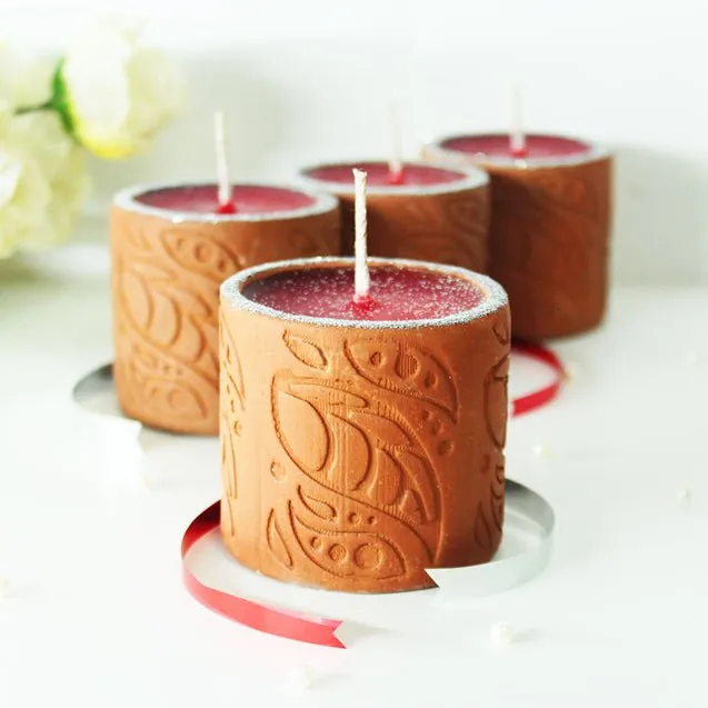 Terracotta Designer Cylinder Perfumed Candle / Reusable Candle Holder - Set of 4