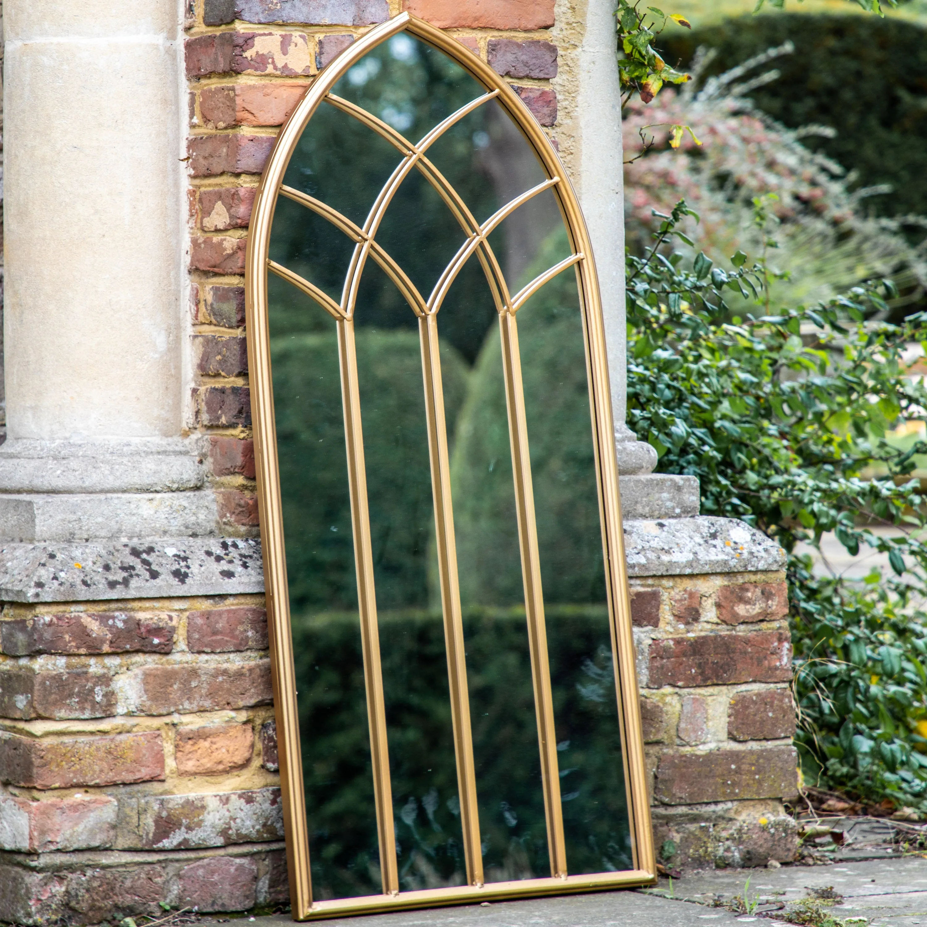 The Hampshire Gold Arched Outdoor Mirror