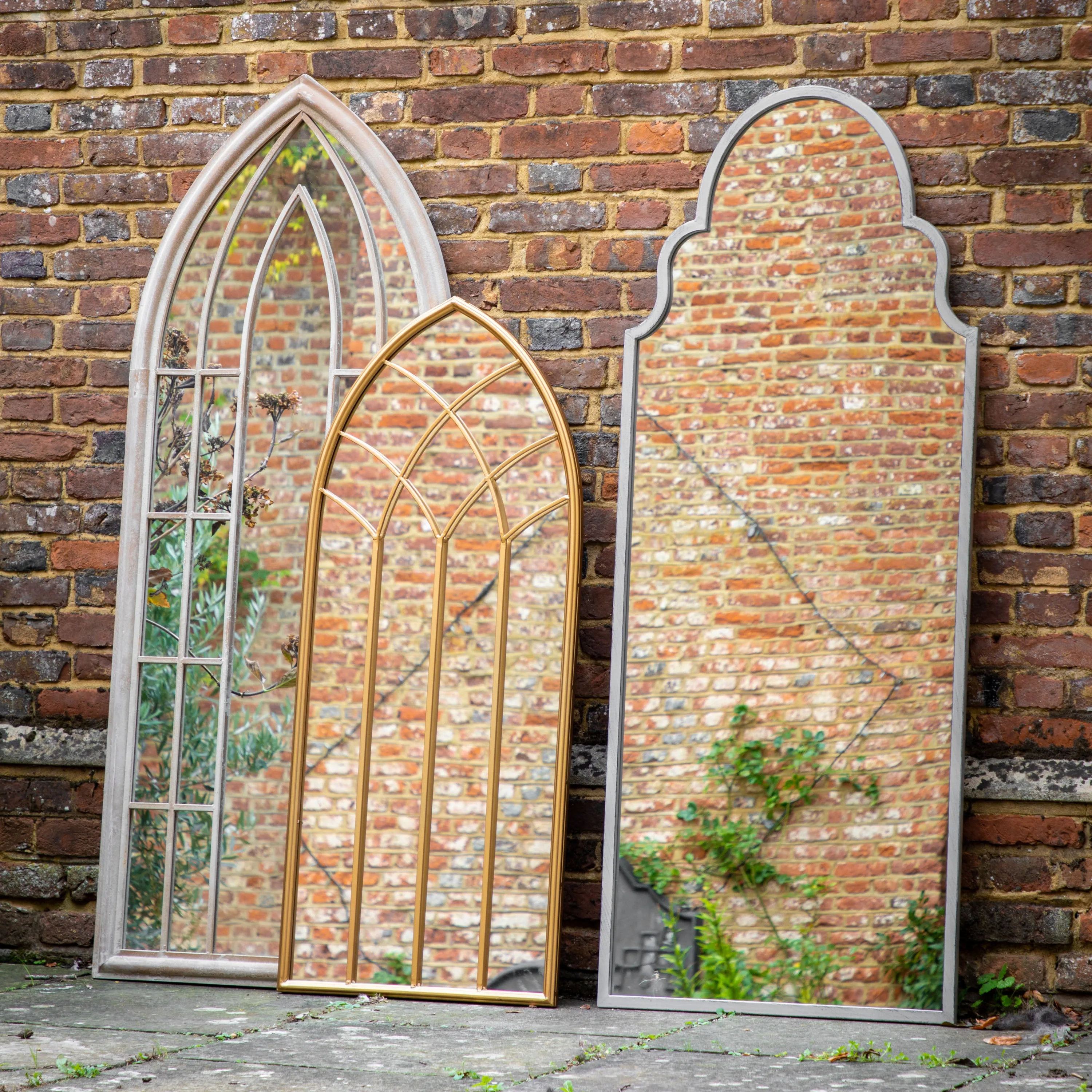 The Hampshire Gold Arched Outdoor Mirror