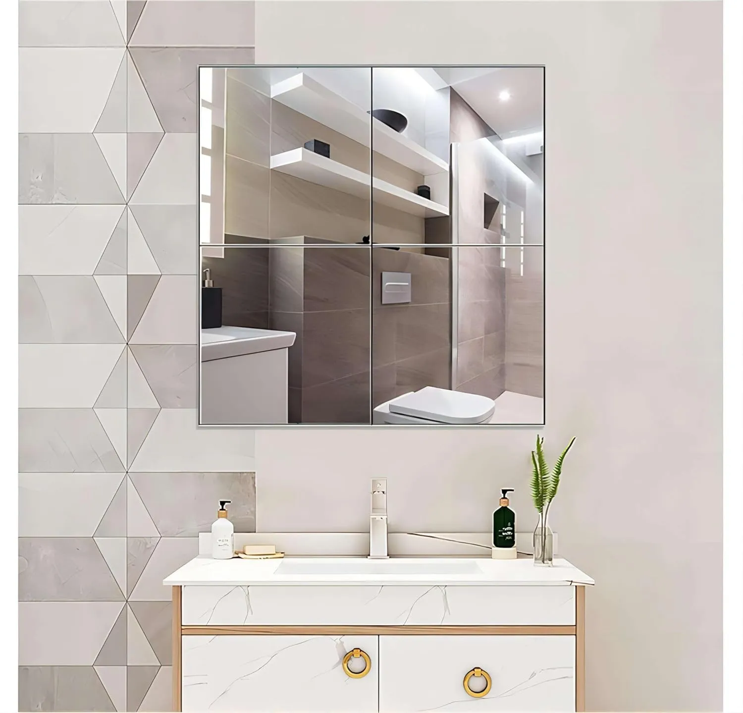 The Oakery Acrylic Mirror Like Tiles, Full Length Mirror Tiles, Non Adhesive, Non-Glass |Size: 30x30cm Acrylic Mirrors for Bedroom, Living Room & Bathroom, Mirror Stickers Unbreakable Acrylic Wall