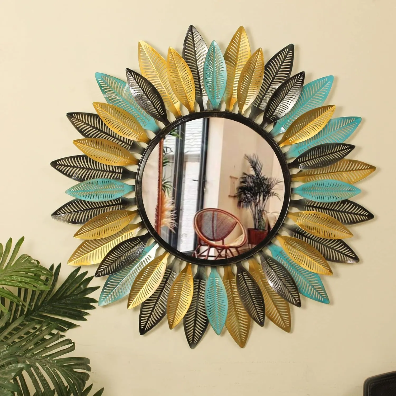 TIED RIBBONS Wall Mirror Decorative Mounted Hanging Metal Framed Round Mirror (Multi, 76.2 cm) for Home Decor Living Room Bedroom Bathroom Wash Basin Decoration Items