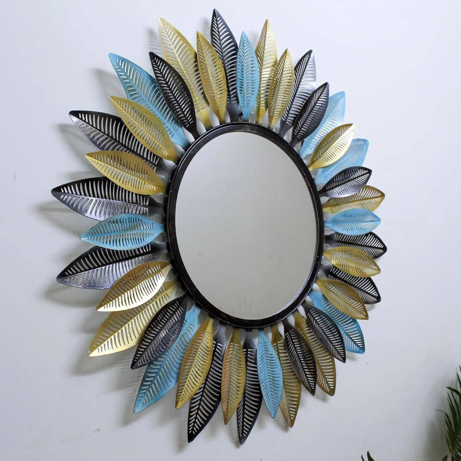 TIED RIBBONS Wall Mirror Decorative Mounted Hanging Metal Framed Round Mirror (Multi, 76.2 cm) for Home Decor Living Room Bedroom Bathroom Wash Basin Decoration Items