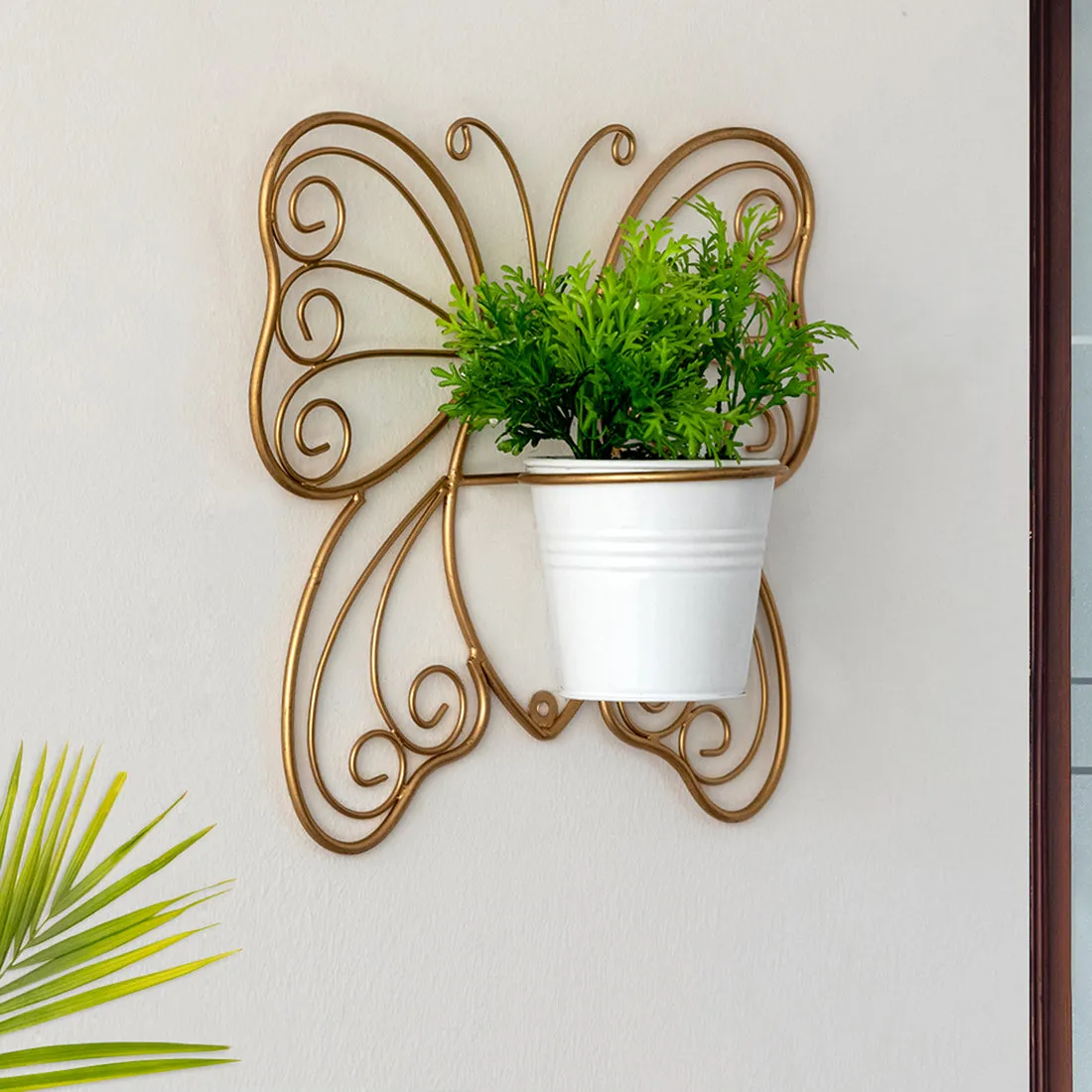 'Titli' Wall Planter Pot In Galvanized Iron (12 Inch, Brass Finish)