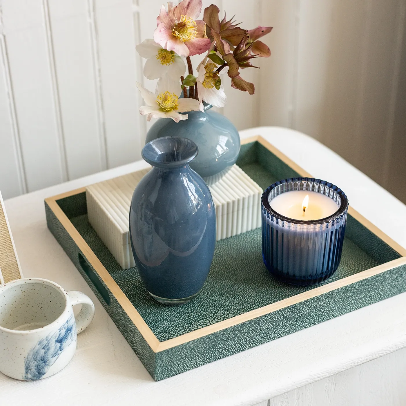 Turquoise Faux Shagreen Trays