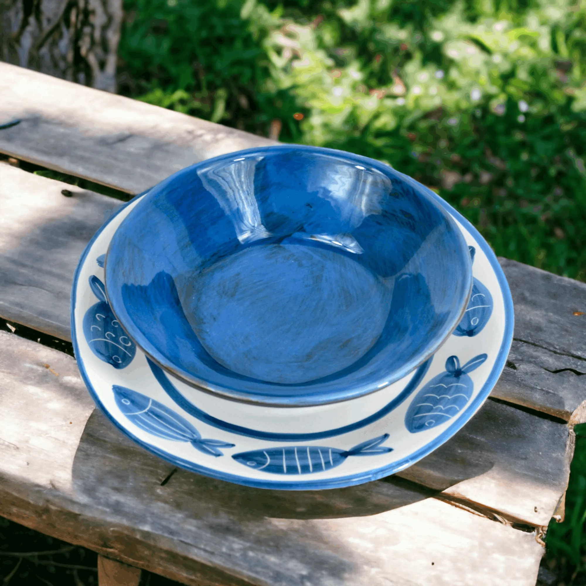 Tuscan Ceramic Pasta Bowl, Set of 4, Cobalt Blue, Made in Italy