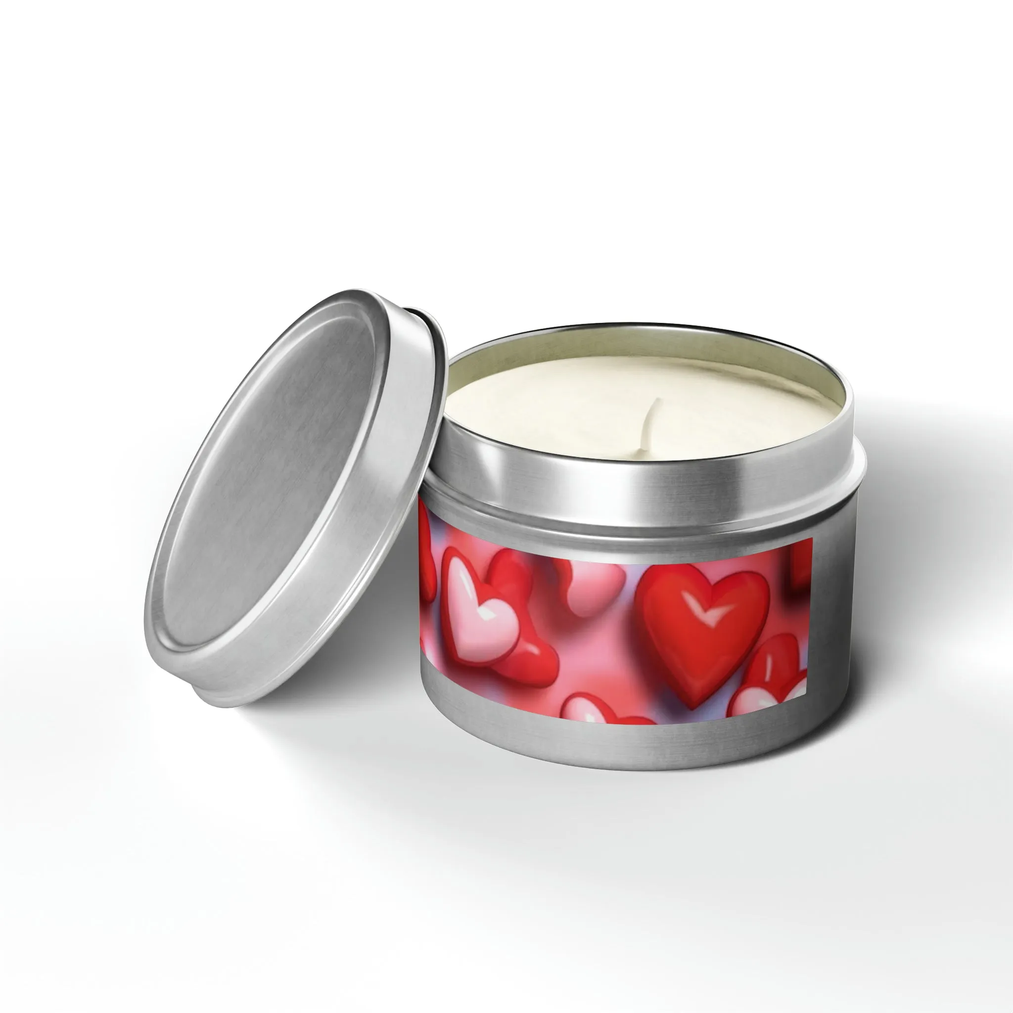 Valentines Day Gift Tin Scented Candles Pink Red Candy Hearts