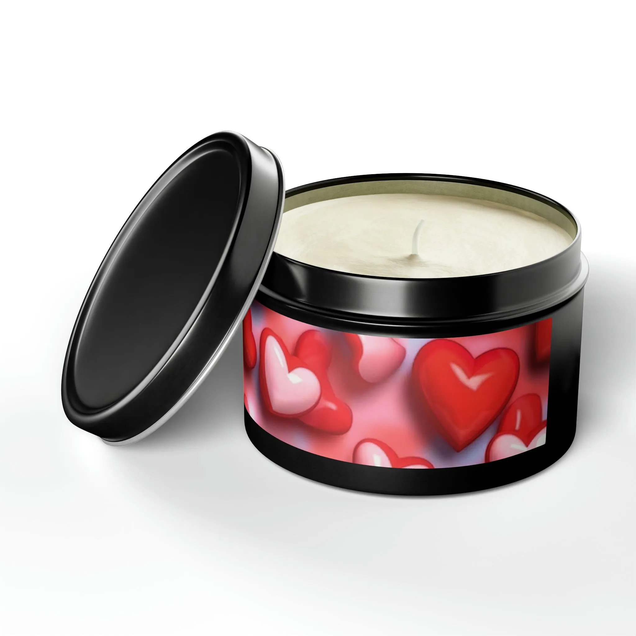 Valentines Day Gift Tin Scented Candles Pink Red Candy Hearts