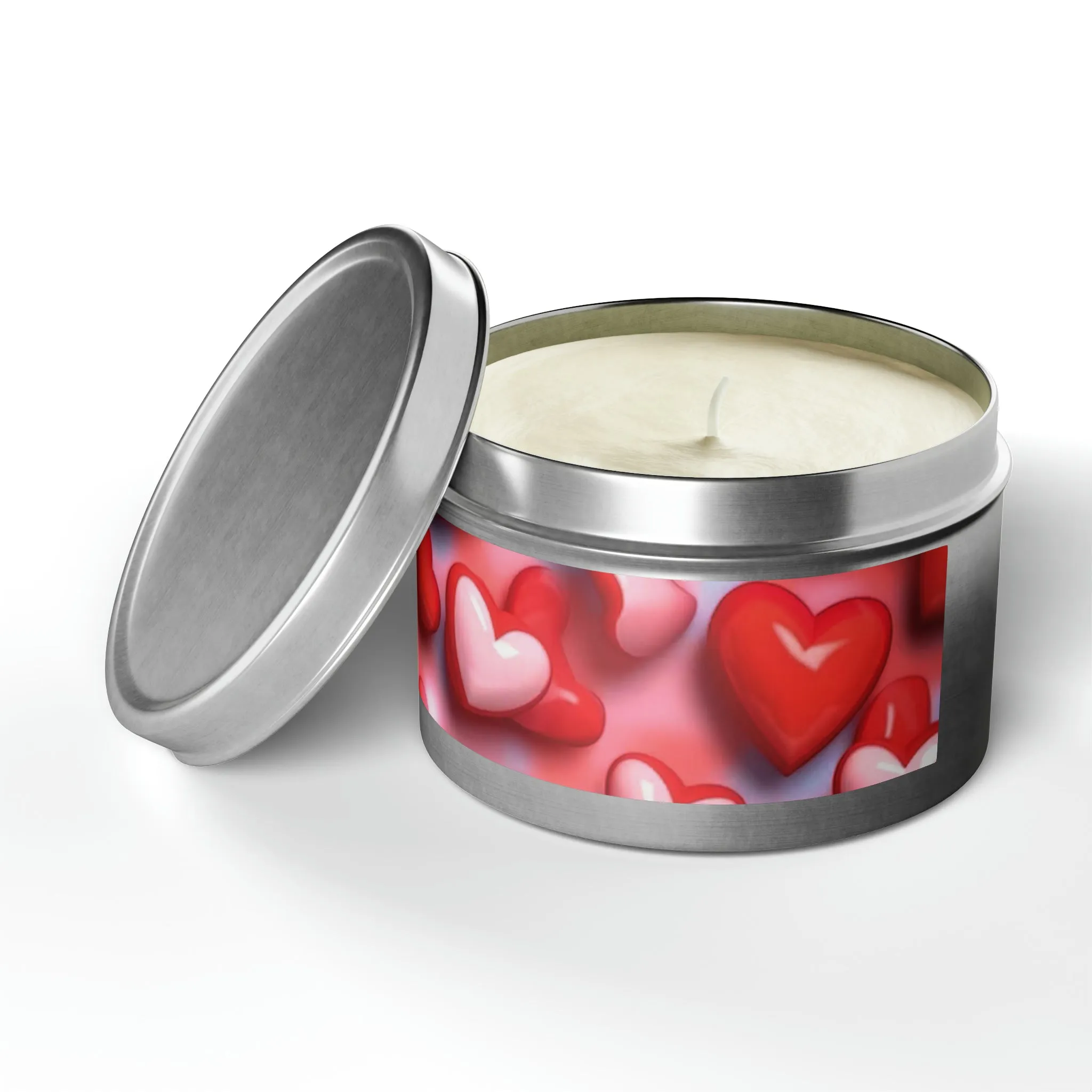 Valentines Day Gift Tin Scented Candles Pink Red Candy Hearts