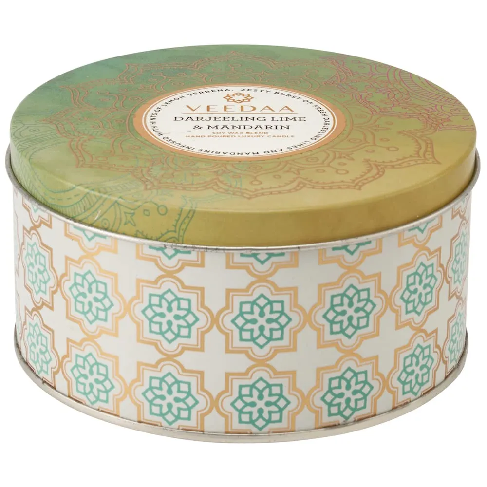 VEEDAA Darjeeling Lime & Mandarin Soy Wax 3 Wick Tin Scented Candle (Burns 40 Hours)