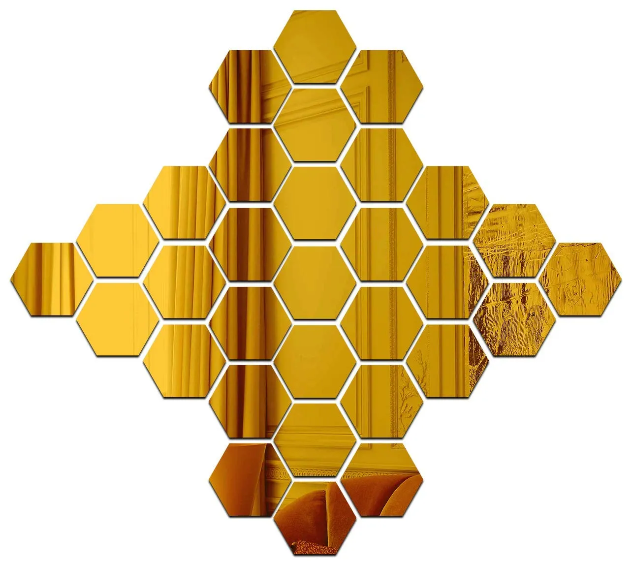 Wall1ders Hexagon 30 Golden 10 Butterfly Mirror Stickers for Wall, Mirror Stickers for Wall, Acrylic Stickers, Wall Mirror Stickers, Wall Stickers for Bedroom, Hall, Home Offices