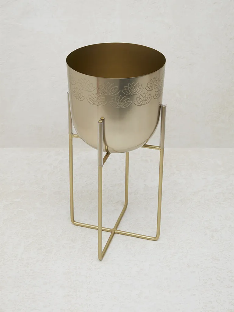 Westside Home Gold Lotus Etched Planter with Stand