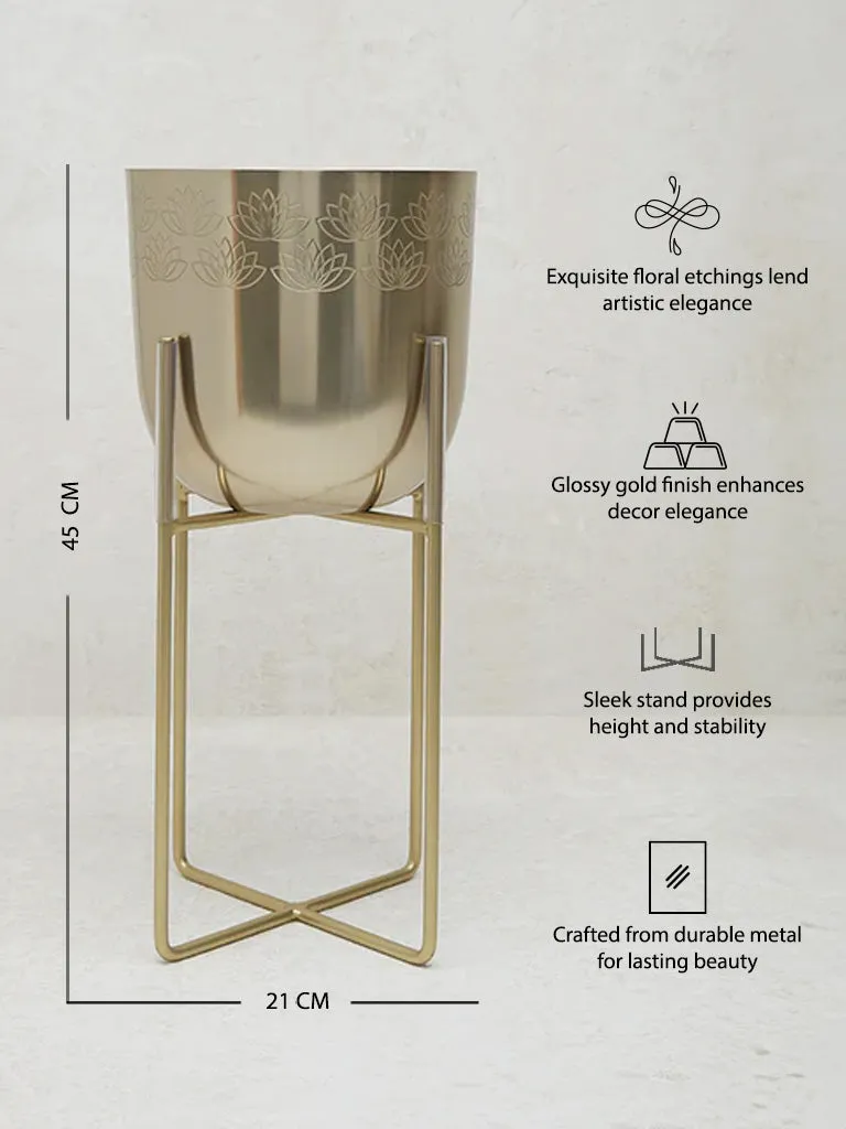 Westside Home Gold Lotus Etched Planter with Stand