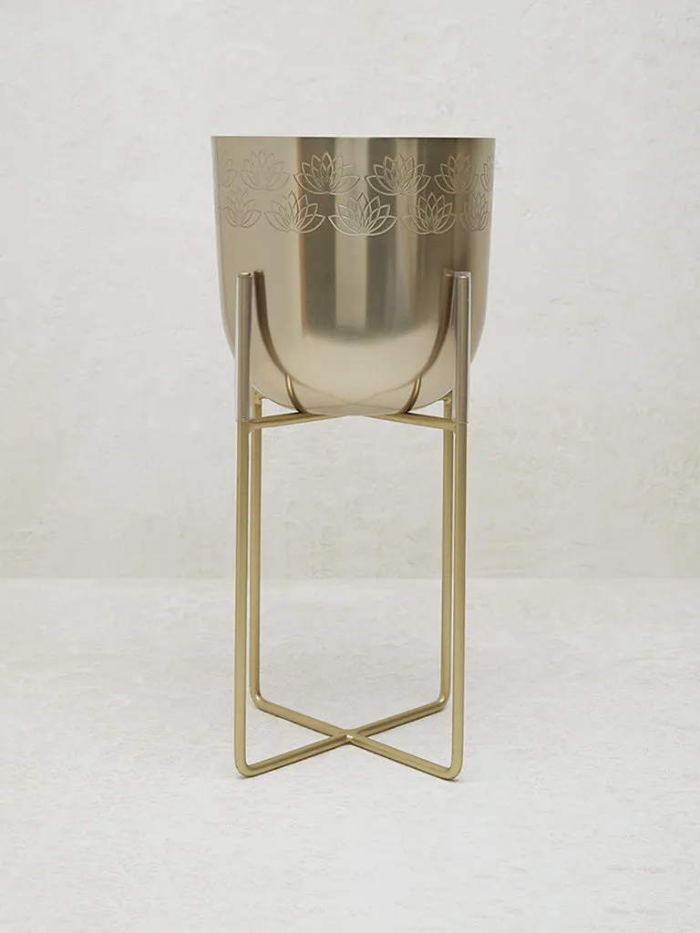 Westside Home Gold Lotus Etched Planter with Stand