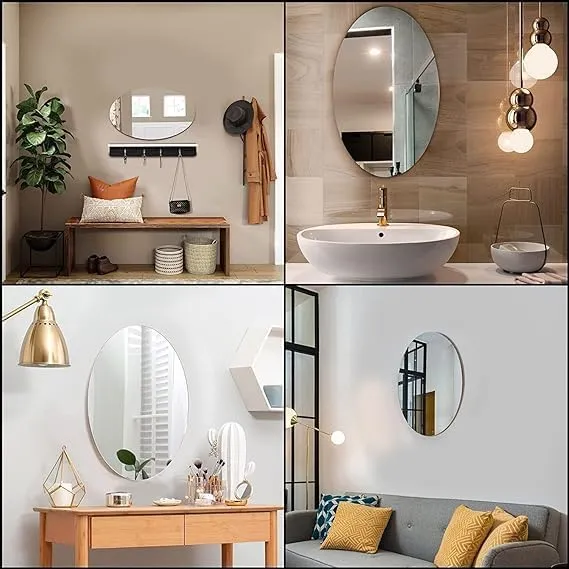 wolkwogg Oval Shape Adhesive Mirror Sticker for Wall on Tiles Bathroom Bedroom Living Room Basin Mirror Bathroom Wall Mirror Stickers Unbreakable Plastic Wall Mirror 30 * 20 (A)