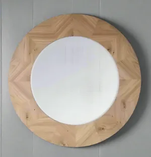 Wooden Parquet Style Circular  Mirror  W: 90 cm