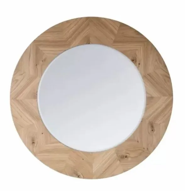 Wooden Parquet Style Circular  Mirror  W: 90 cm