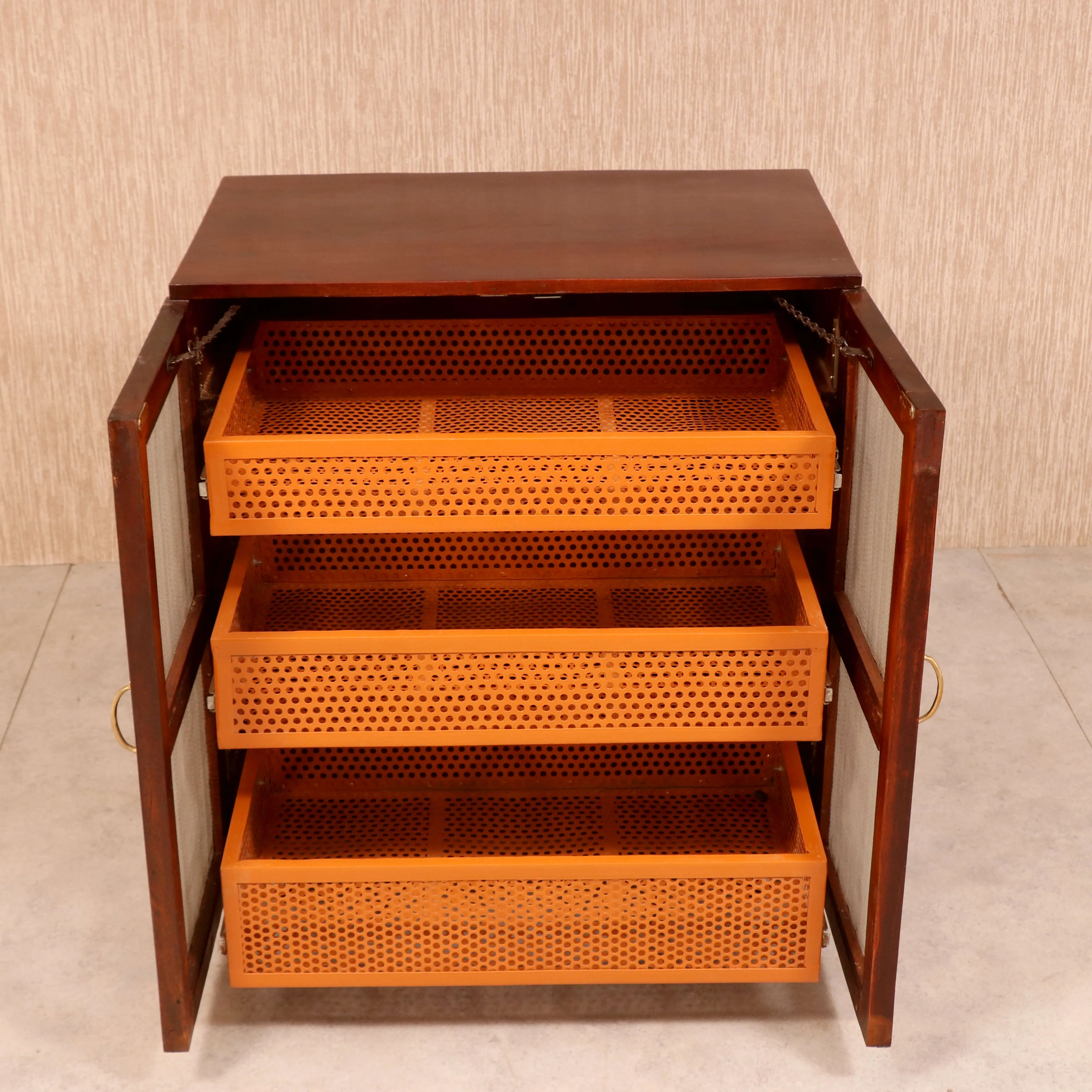 Wooden Top 3-Tray Vegetable Basket Cupboard