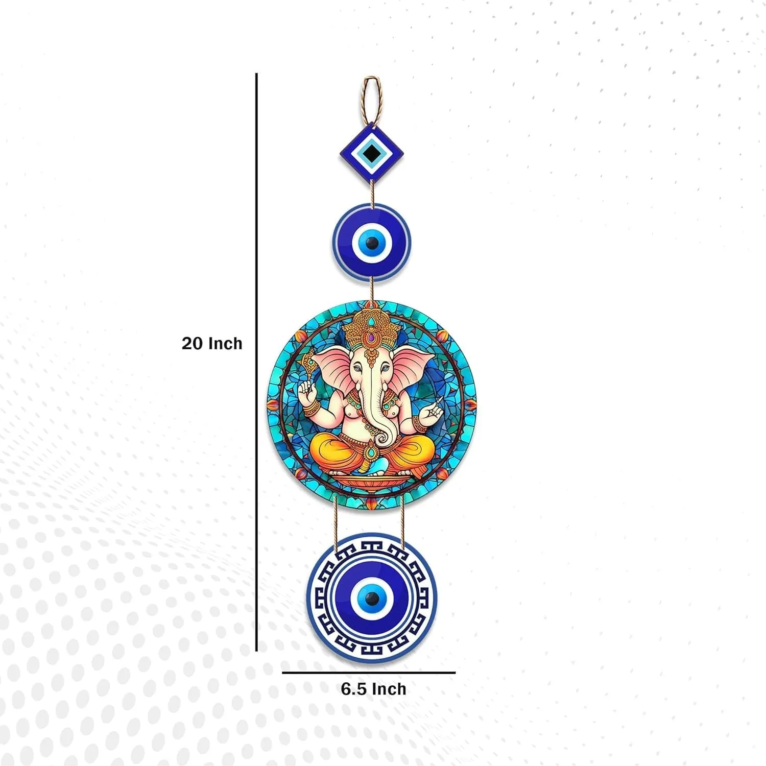 Xtore Decorative Wall Art MDF Wooden Hanger for Living Room | Bedroom | Office | Kitchen | Evil Eye | Nazar Raksha | With Modern Ganesha Home Decor - Pack of 1