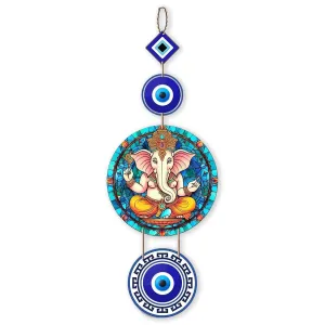 Xtore Decorative Wall Art MDF Wooden Hanger for Living Room | Bedroom | Office | Kitchen | Evil Eye | Nazar Raksha | With Modern Ganesha Home Decor - Pack of 1